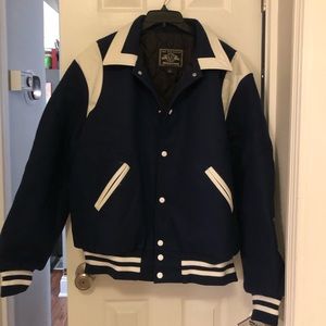 Brand New size Medium unisex Holloway varsity letterman’s jacket navy blue&white